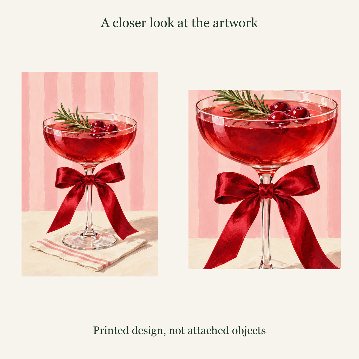 Printed artwork and enlarged design detail of Christmas Cheers Cocktail Canvas Wall Art