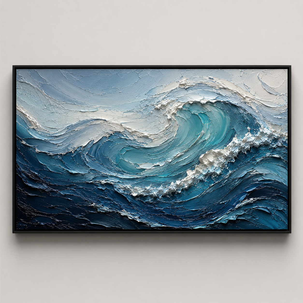 Textured Ocean Wave Oil Painting, Coastal Seascape Wall Art