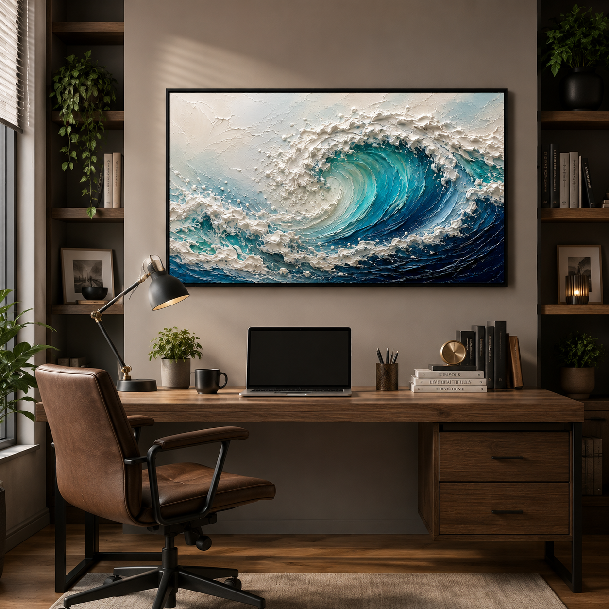 3D Textured Ocean Wave Oil Painting, Coastal Seascape Wall Art