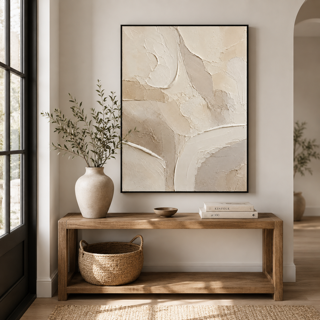 Neutral Textured Abstract Oil Painting, Minimalist Beige Wall Art