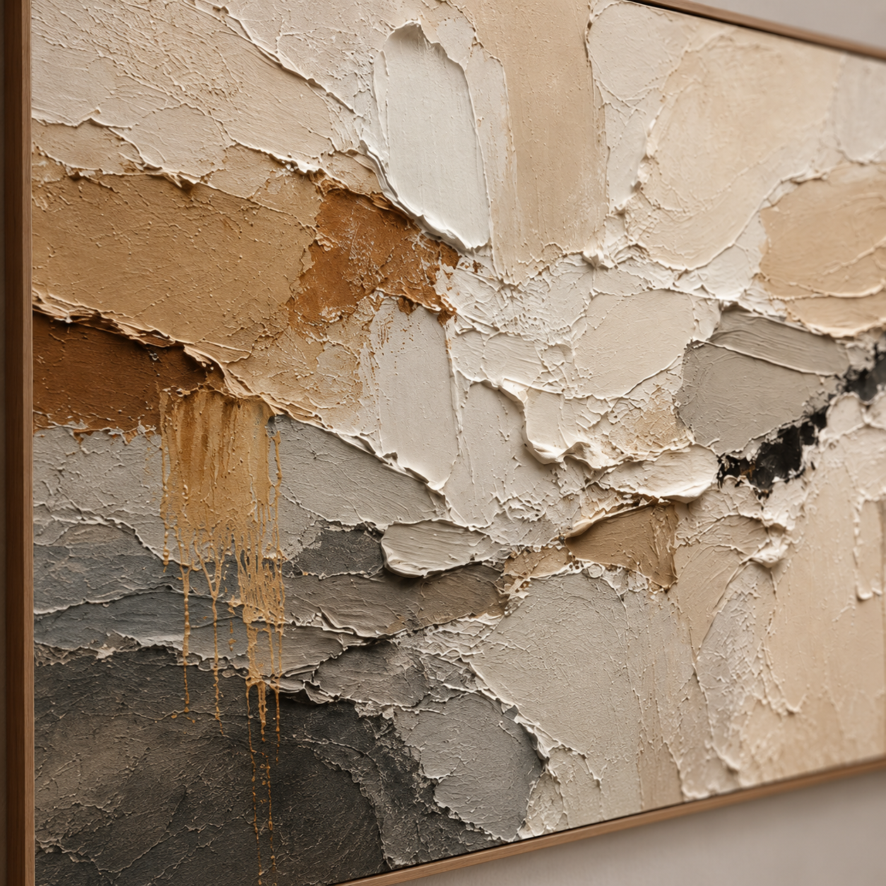 Earthen Drift — Textured Abstract Oil Painting, Neutral Beige & Grey Wall Art