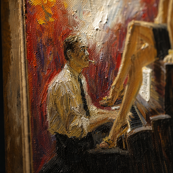 Jazz Noir — Original Oil Painting Print | Pianist & Muse Wall Art | Vintage Noir Style Canvas Art