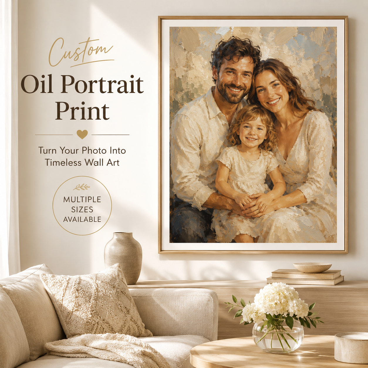 Custom oil portrait print from photo canvas wall art
