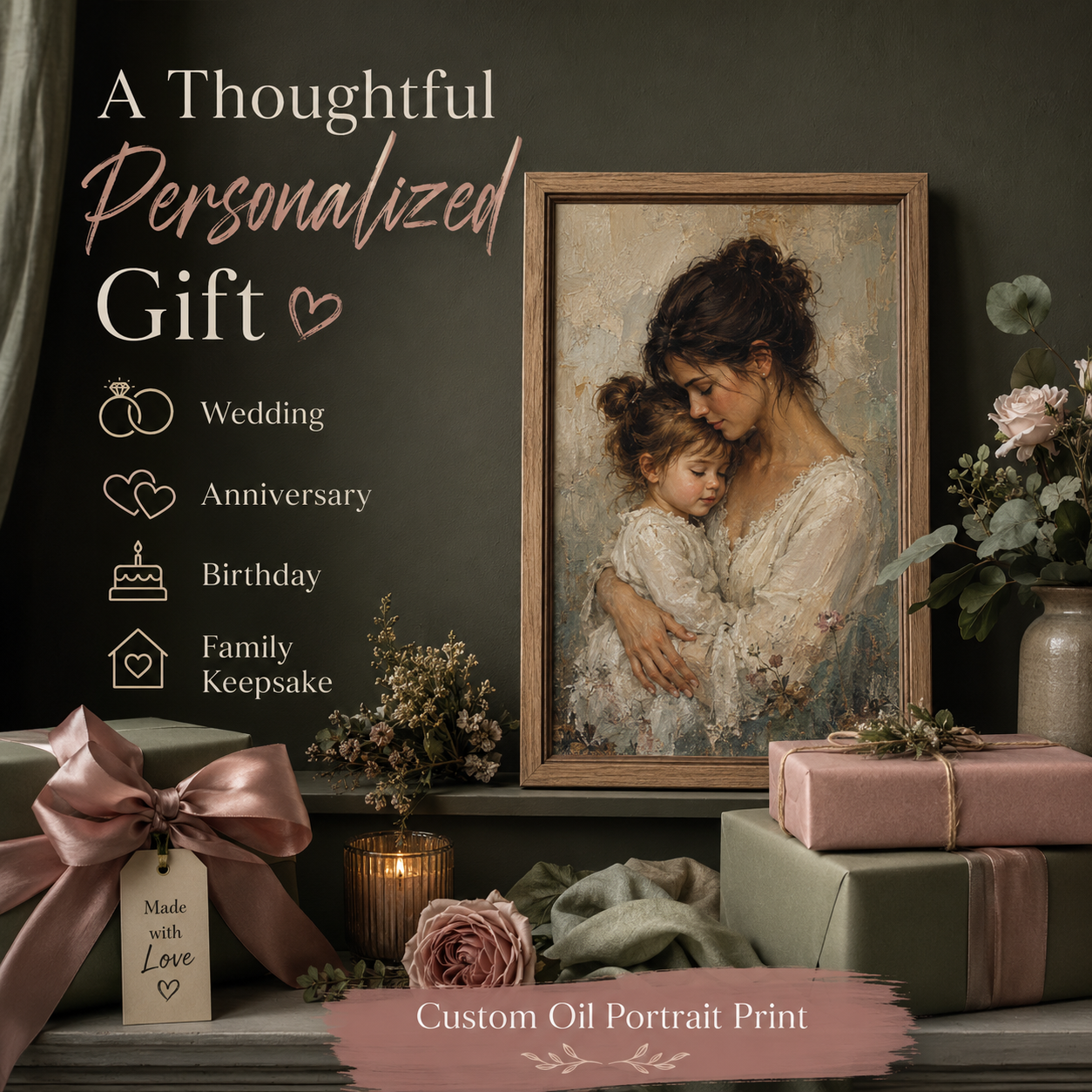 Personalized portrait gift for couples oil painting style