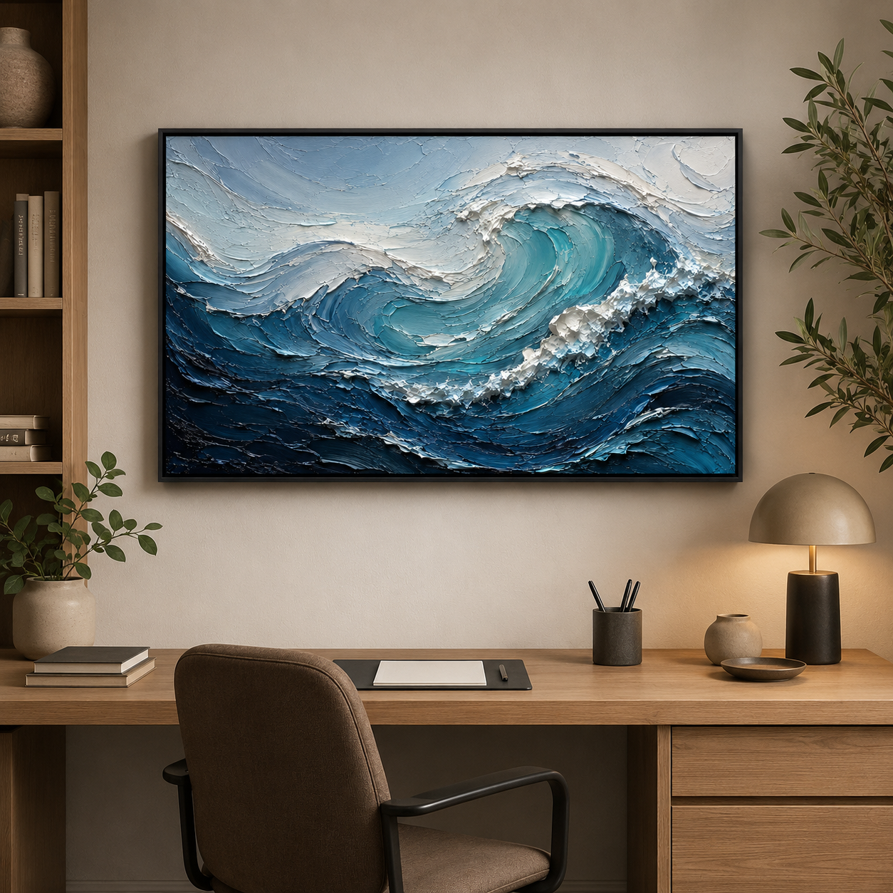 Textured Ocean Wave Oil Painting, Coastal Seascape Wall Art