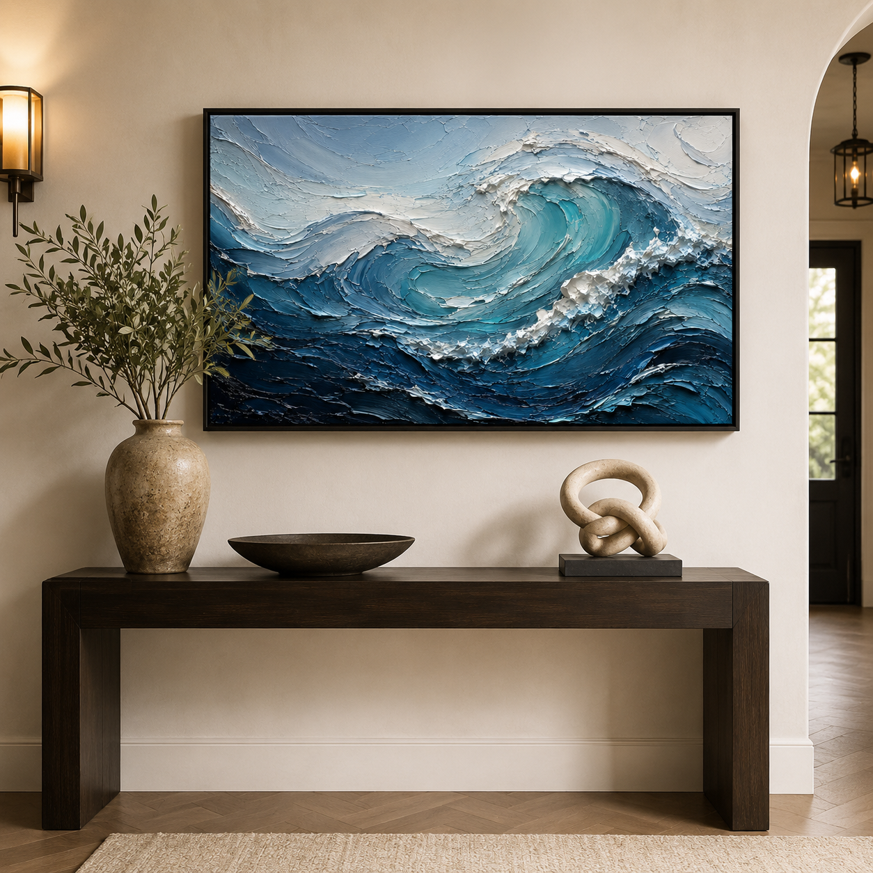 Textured Ocean Wave Oil Painting, Coastal Seascape Wall Art