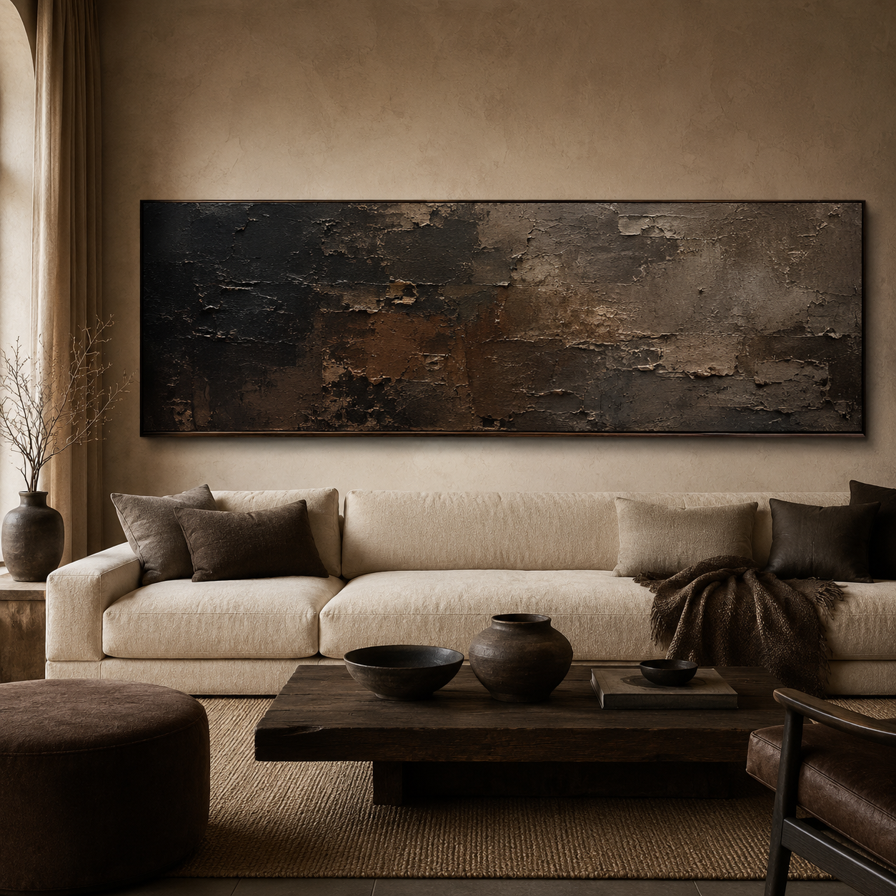 Nocturne Layers - Textured Abstract Oil Painting, Dark Neutral Wall Art