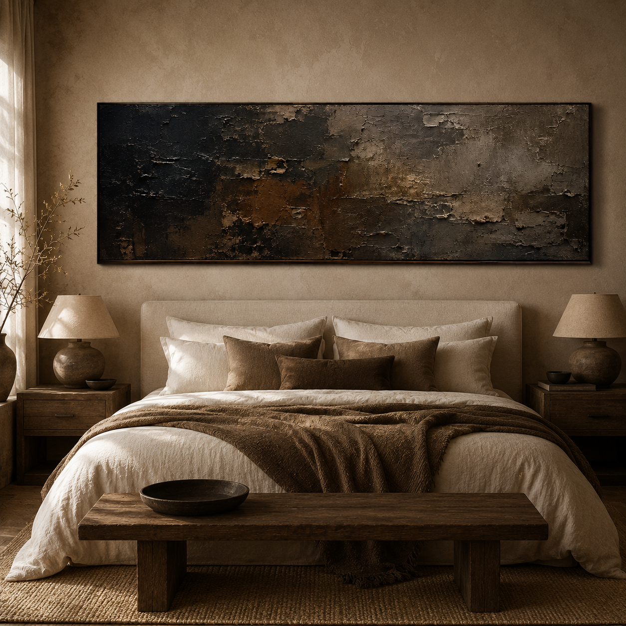 Nocturne Layers - Textured Abstract Oil Painting, Dark Neutral Wall Art - detail view 2