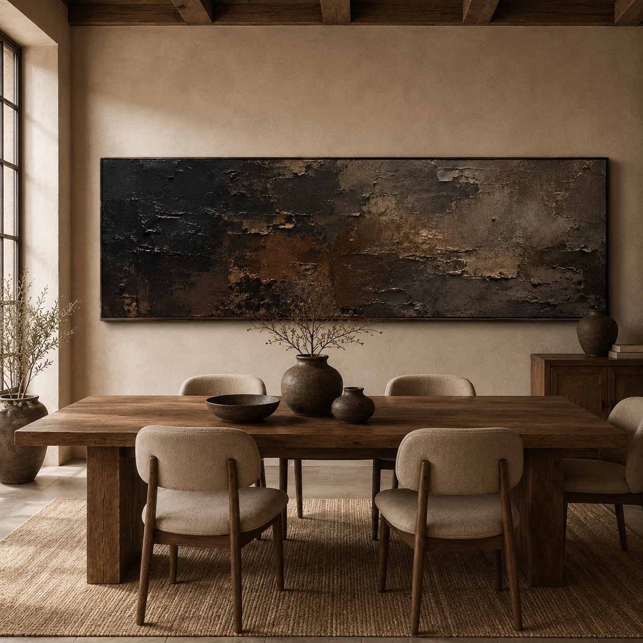 Nocturne Layers - Textured Abstract Oil Painting, Dark Neutral Wall Art - detail view 3