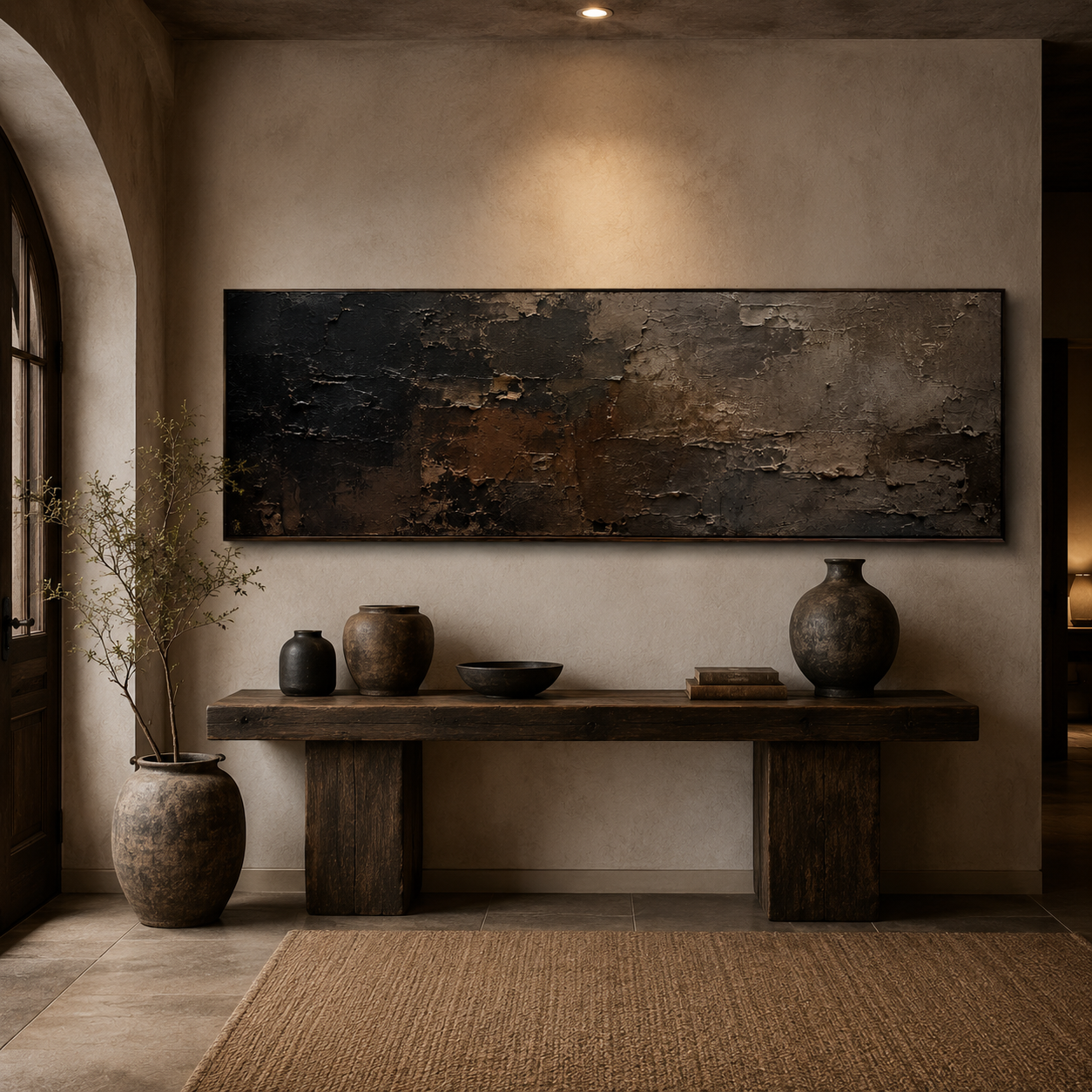 Nocturne Layers - Textured Abstract Oil Painting, Dark Neutral Wall Art - detail view 5