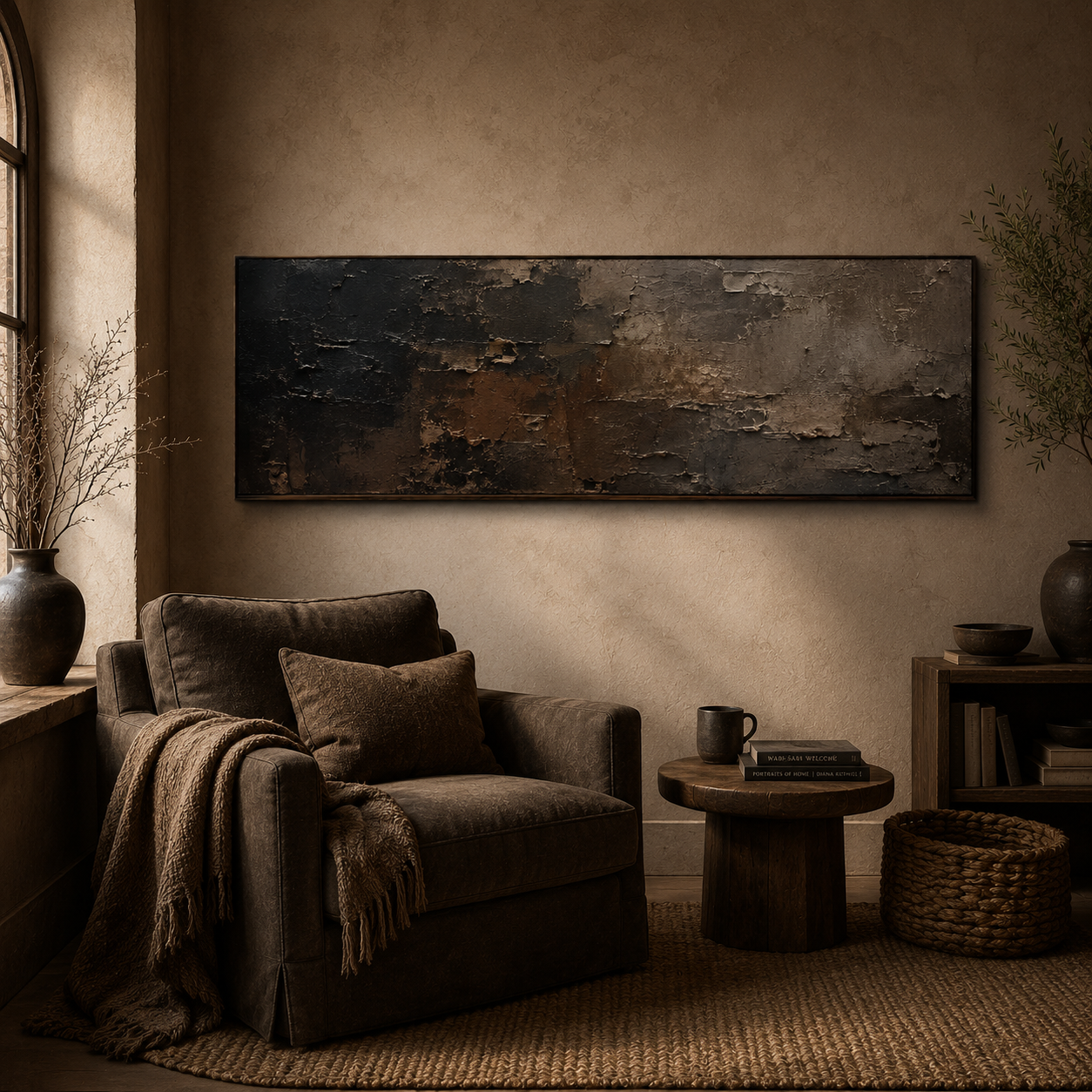 Nocturne Layers - Textured Abstract Oil Painting, Dark Neutral Wall Art - detail view 7