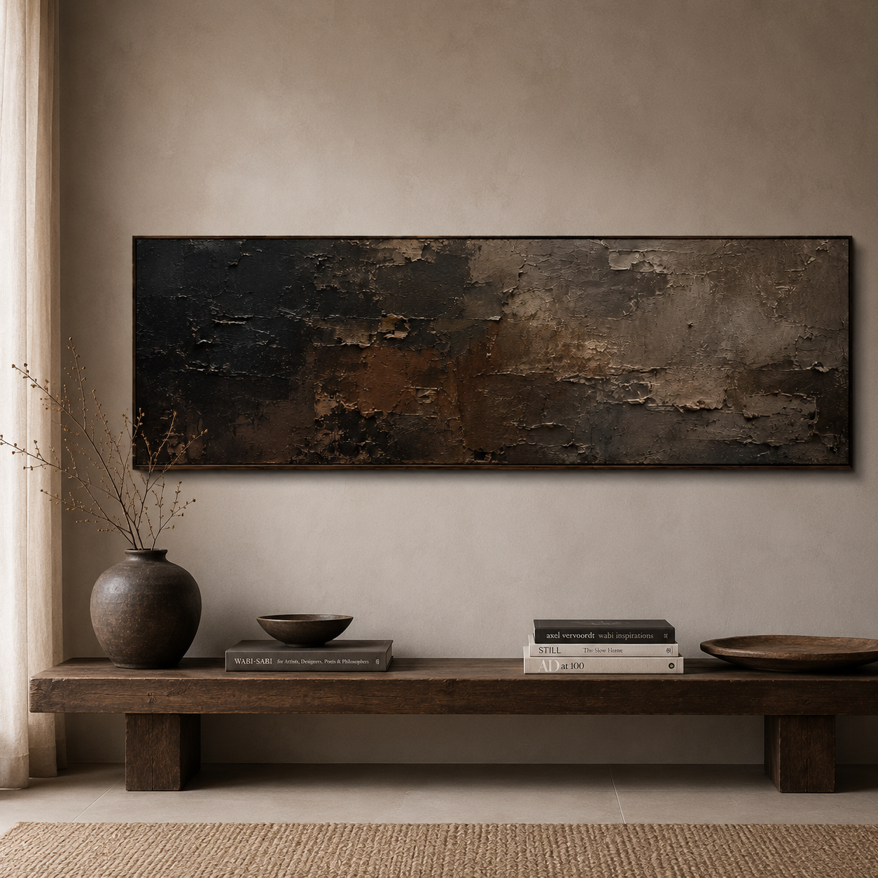 Nocturne Layers - Textured Abstract Oil Painting, Dark Neutral Wall Art - detail view 9