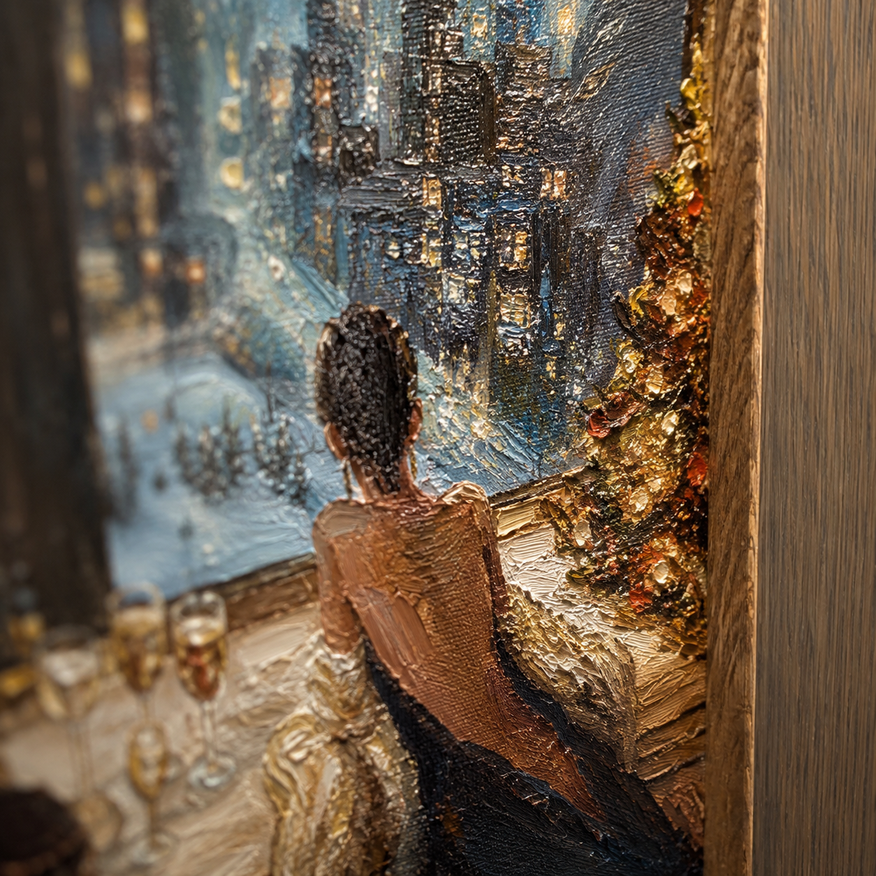 Midnight Noel in the City - Original Oil Painting, Snowy Skyline Wall Art
