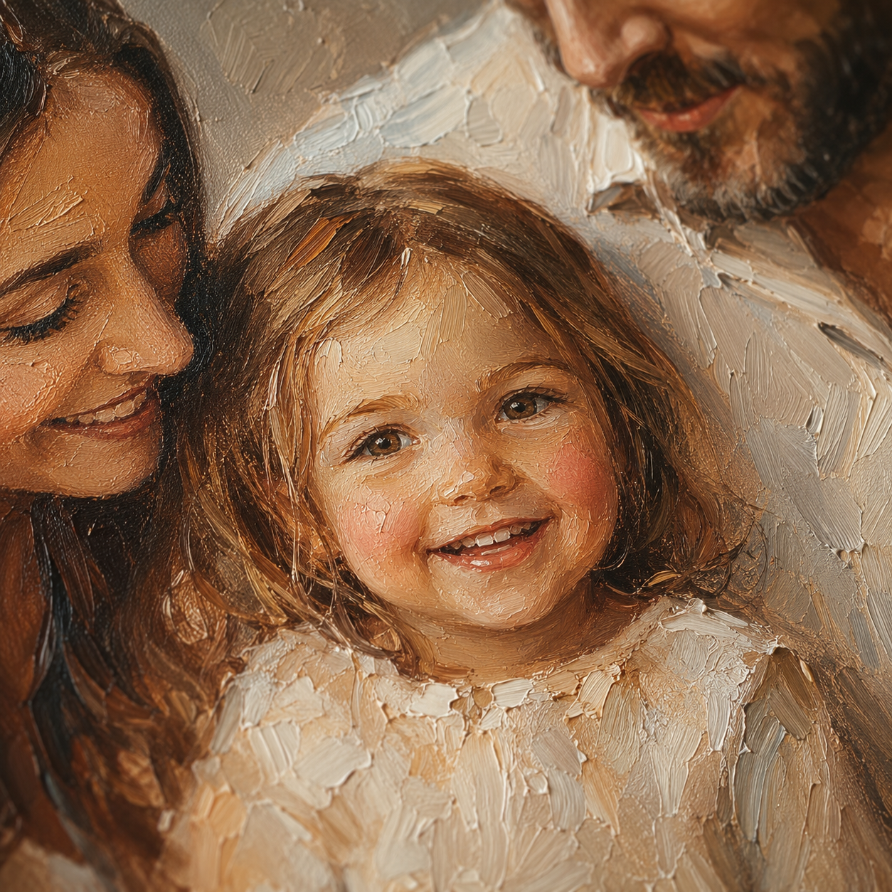 Custom family oil portrait print - close up child face impasto brushwork detail
