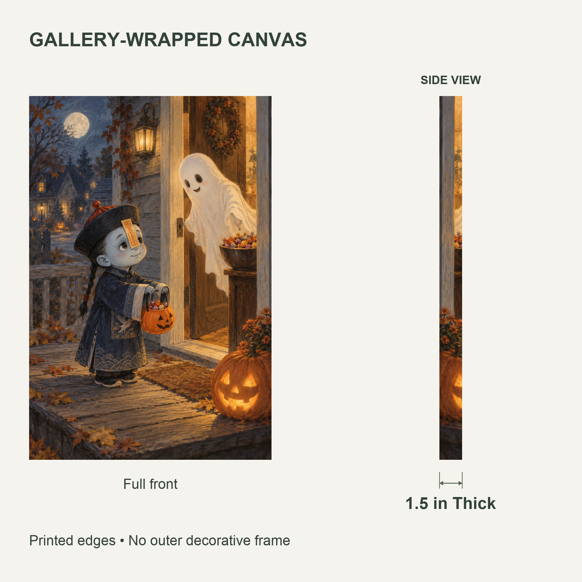 Little Jiangshi’s First Trick-or-Treat — Halloween Canvas Wall Art — Canvas depth and wrapped edges — image 06