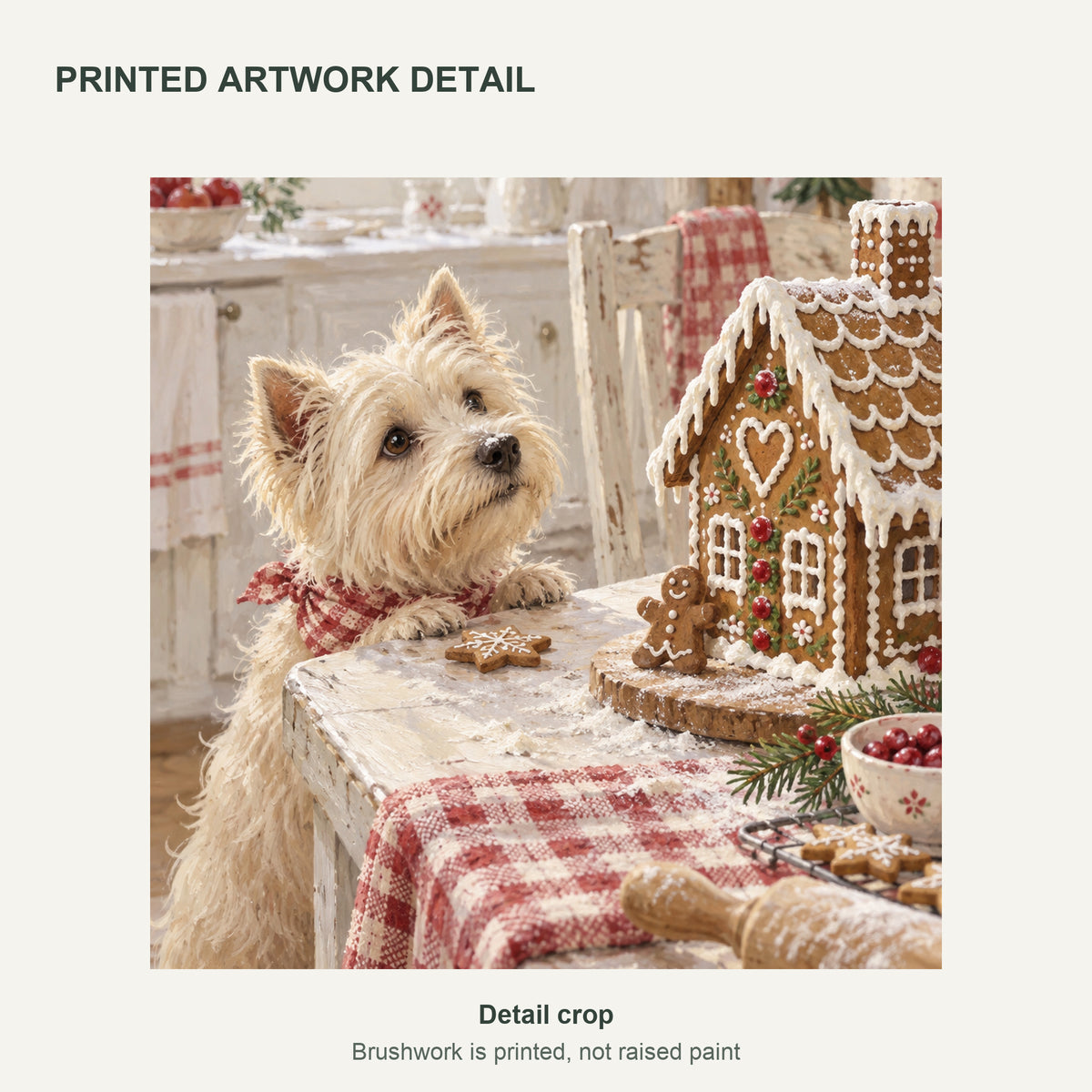 Gingerbread Kitchen Helpers — Christmas Canvas Wall Art — Detail crop of the printed artwork — image 05