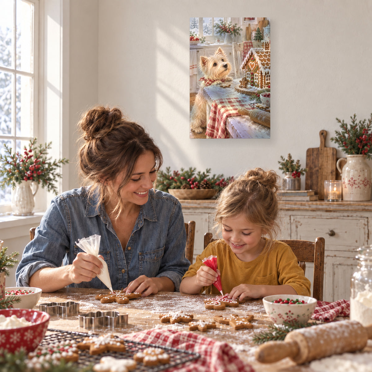 Gingerbread Kitchen Helpers canvas print during family gingerbread decorating