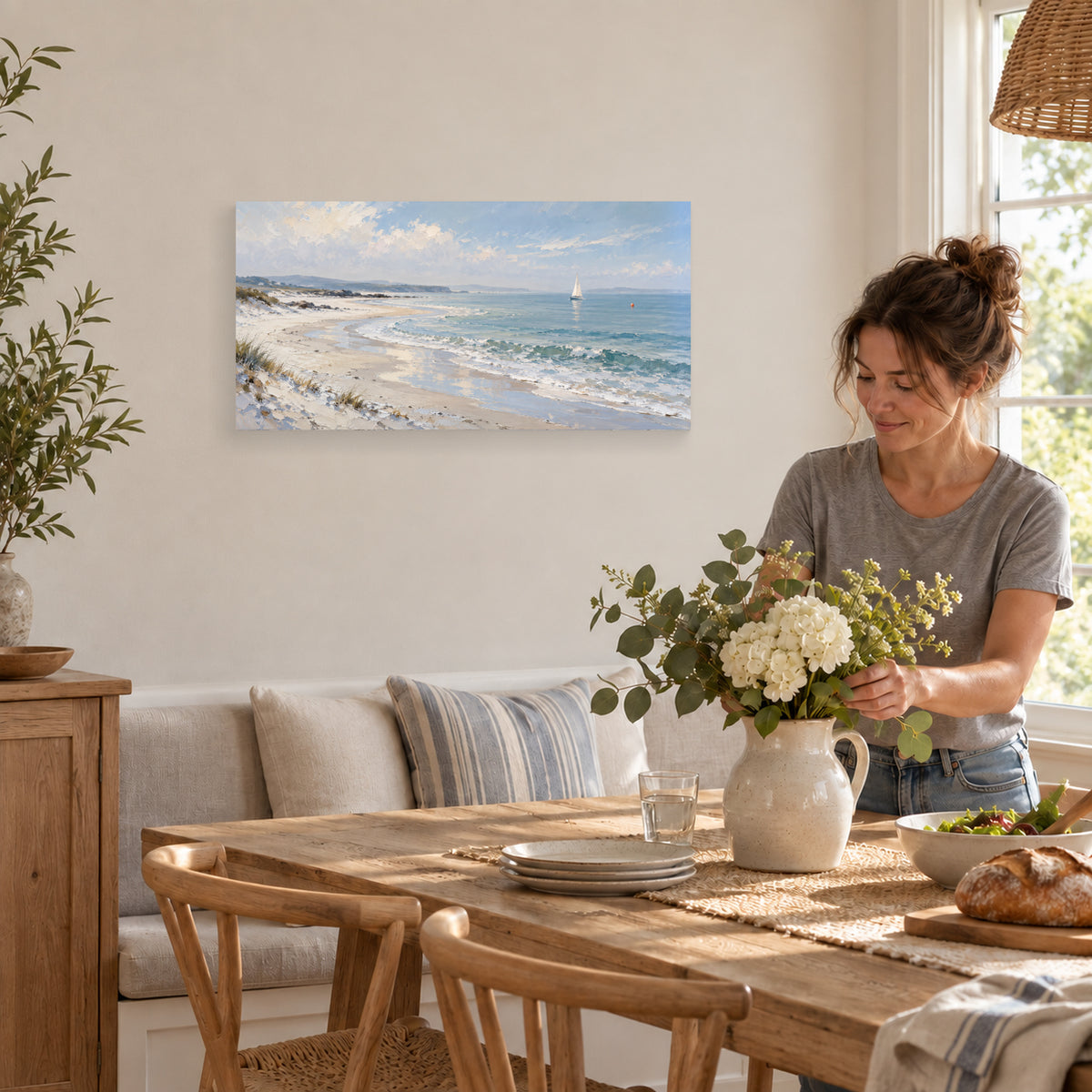 Light Left by the Tide 32 by 16 inch canvas print during dining preparations