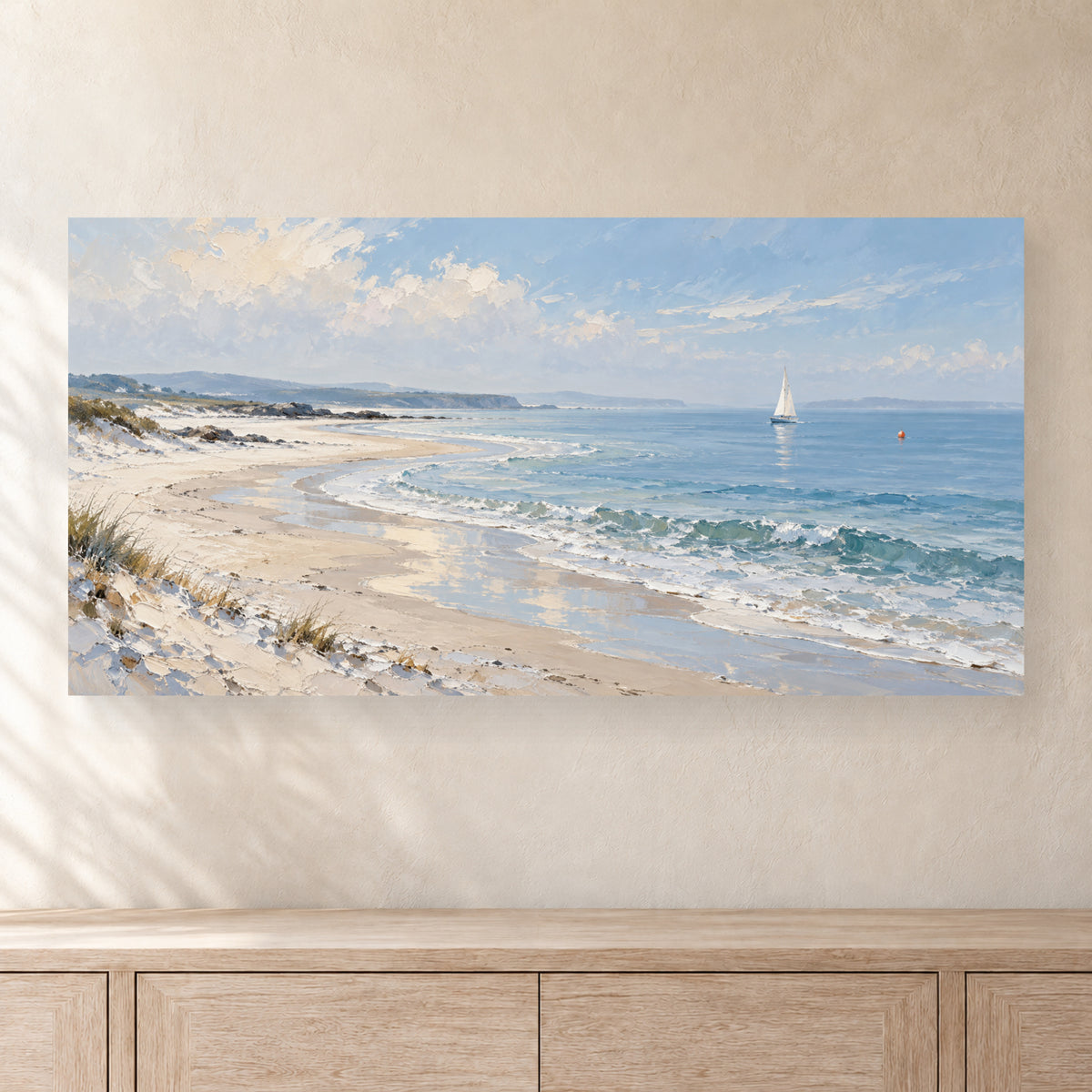 Light Left by the Tide — Landscape Canvas Wall Art — complete canvas display on a textured wall; Shopify lifestyle main image