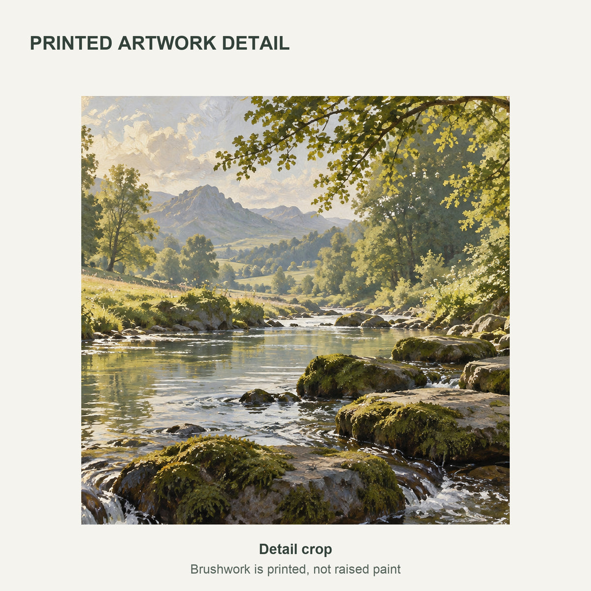 Morning Woodland Stream — Landscape Canvas Wall Art — Detail crop of the printed artwork — image 05