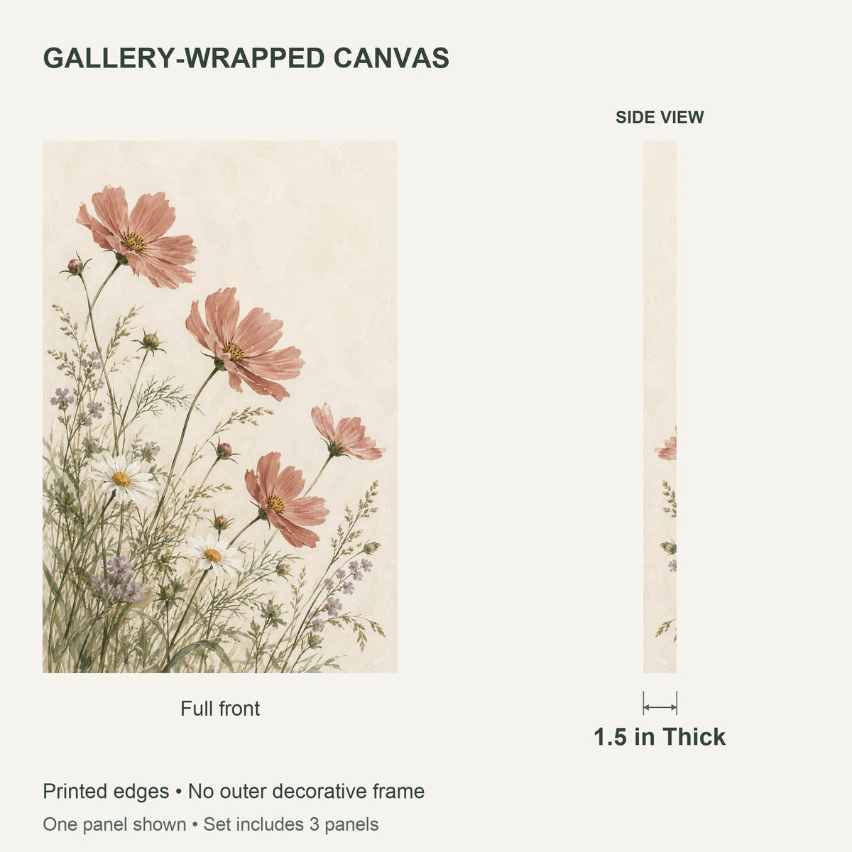 Wildflowers Through Three Seasons — Landscape Canvas Wall Art Set of 3 — Canvas depth and wrapped edges — image 06