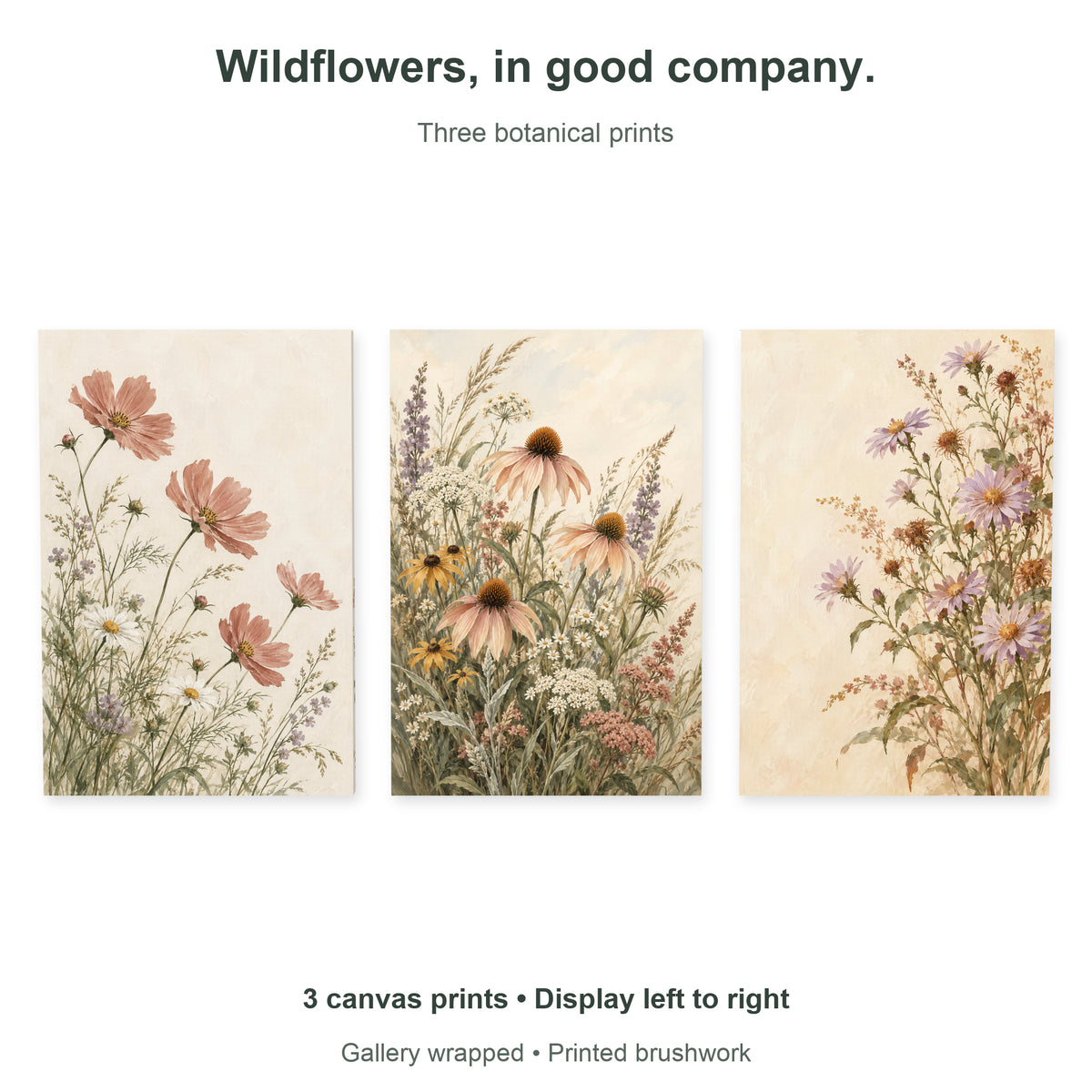 Wildflowers Through Three Seasons — Landscape Canvas Wall Art Set of 3 — Artwork theme and included panel arrangement — image 09