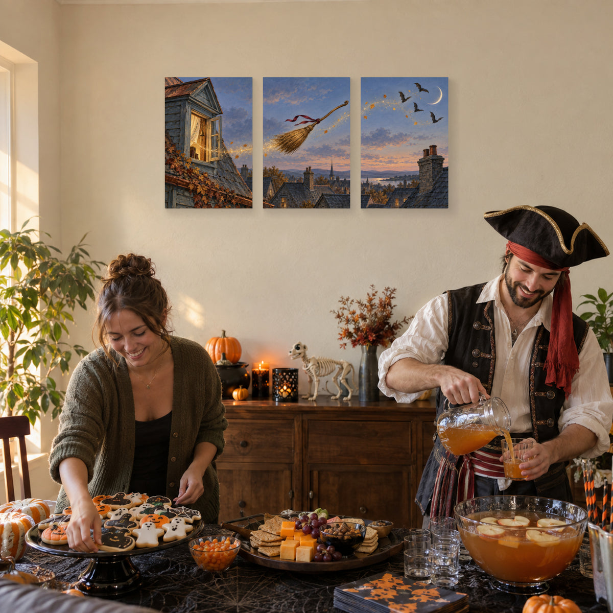 Midnight Sweeper triptych during costume party preparations