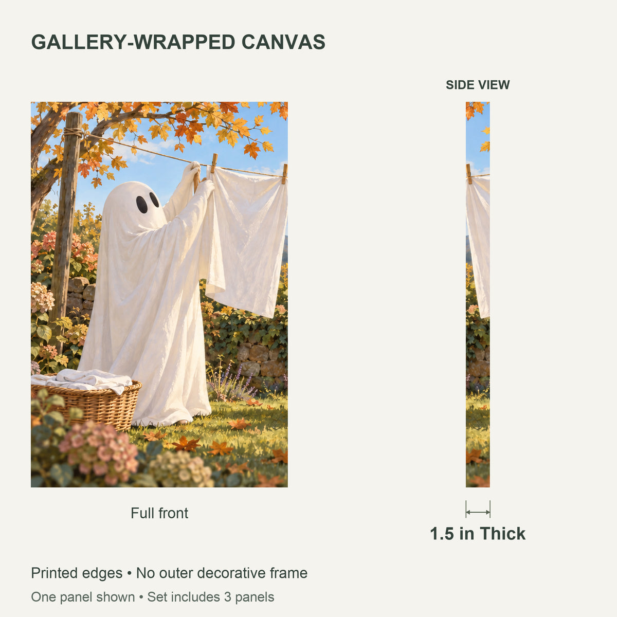 Ghost Laundry Day — Halloween Canvas Wall Art Set of 3 — Canvas depth and wrapped edges — image 06