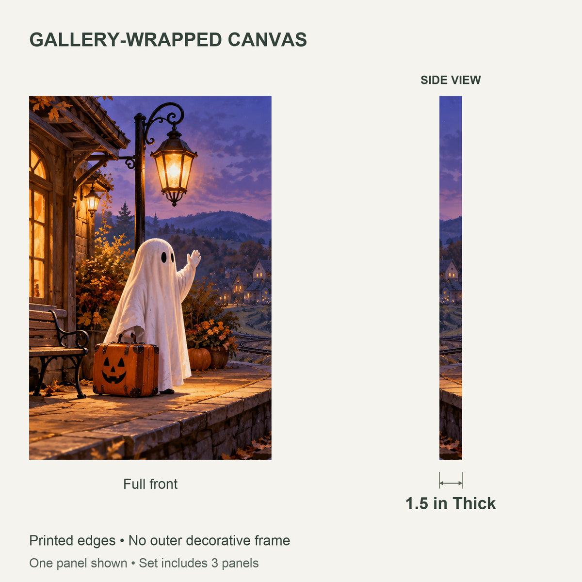 The Last Pumpkin Train — Halloween Canvas Wall Art Set of 3 — Canvas depth and wrapped edges — image 06
