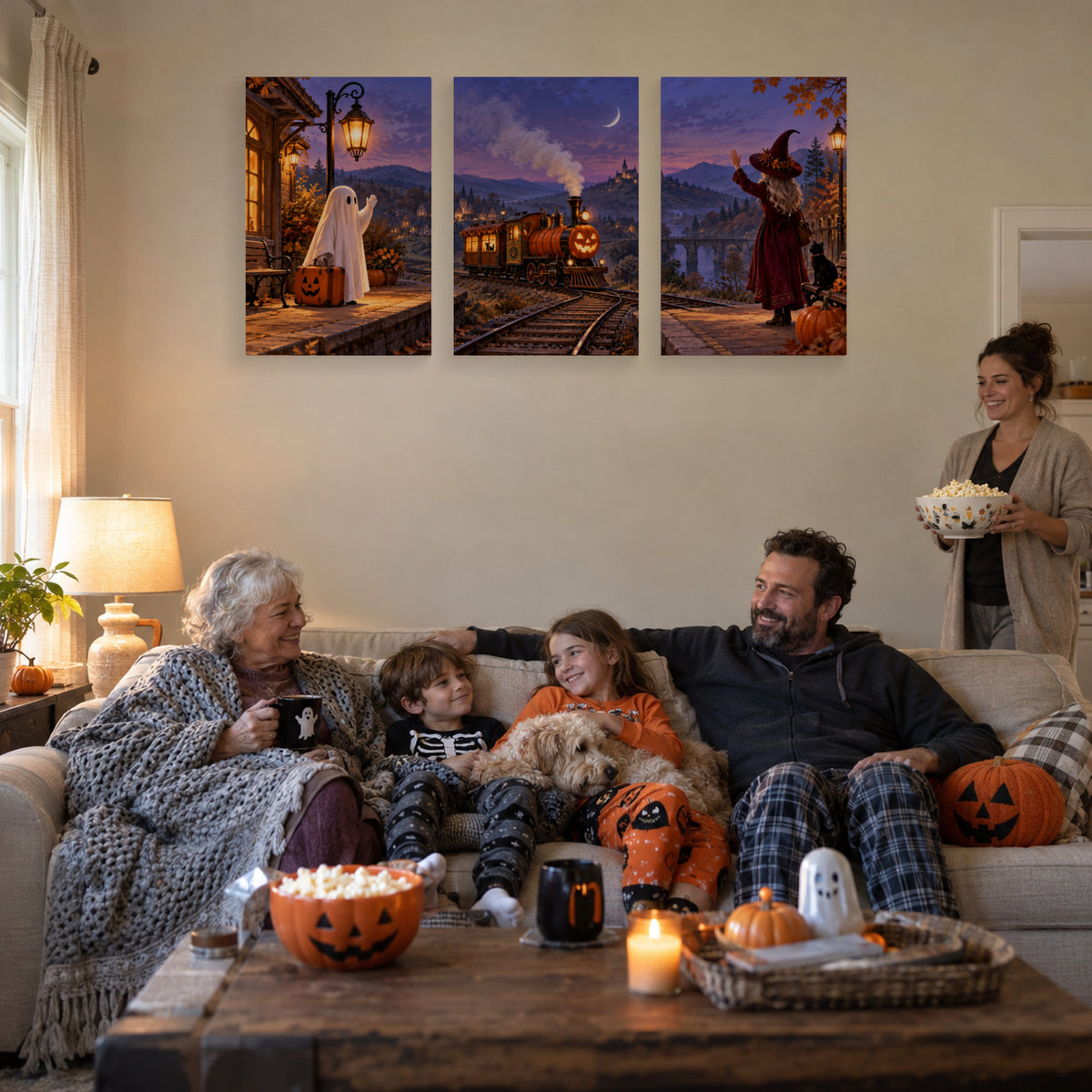 The Last Pumpkin Train canvas prints during a family movie night