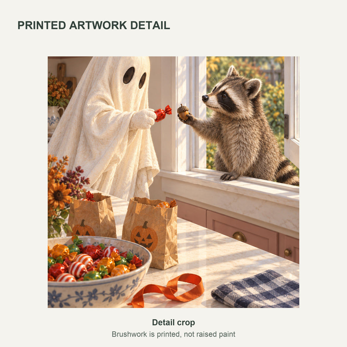 Candy for an Acorn — Halloween Canvas Wall Art — Detail crop of the printed artwork — image 06