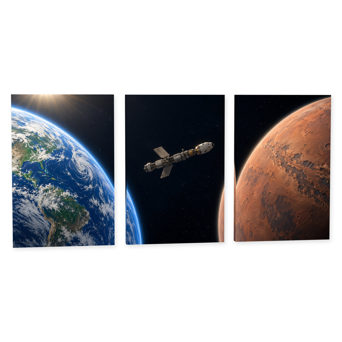 From Earth to Mars — Space Canvas Wall Art Set of 3 — Complete canvas print on a white background — image 02