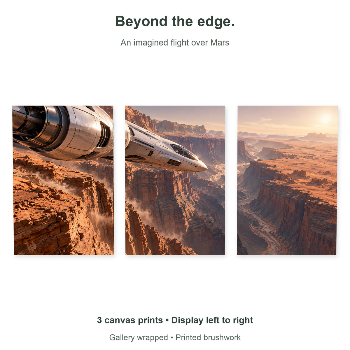 Skimming the Martian Canyon — Space Canvas Wall Art Set of 3 — Artwork theme and included panel arrangement — image 10