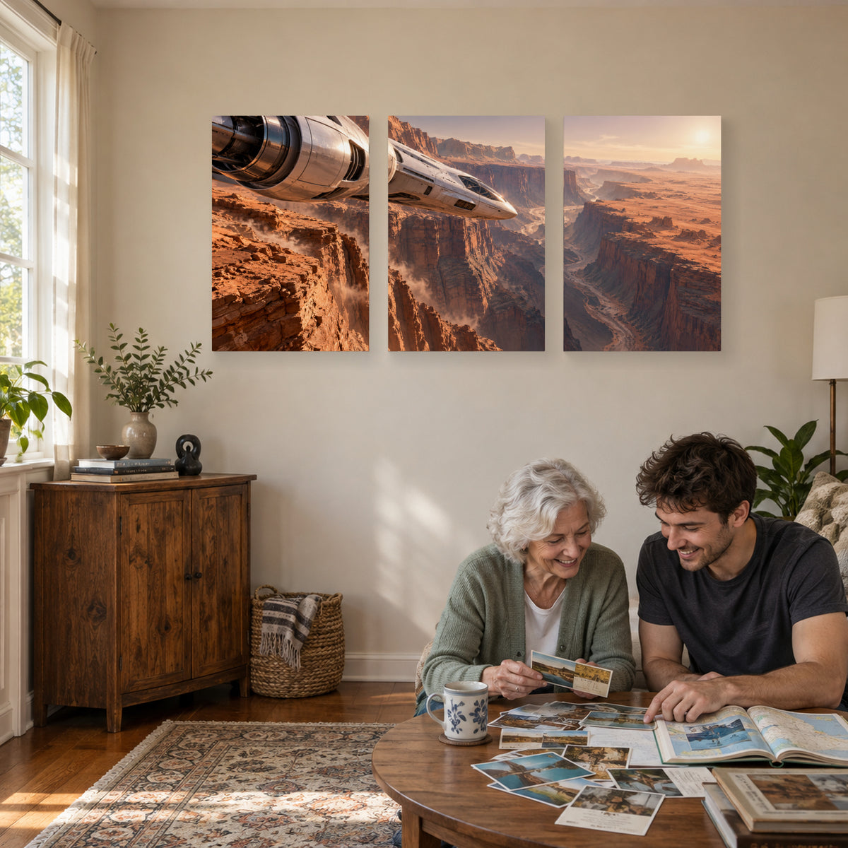 Skimming the Martian Canyon canvas print in a living room
