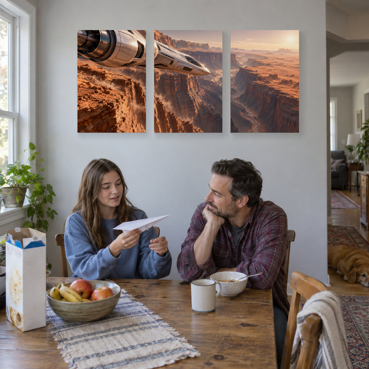 Skimming the Martian Canyon canvas print in a home entryway