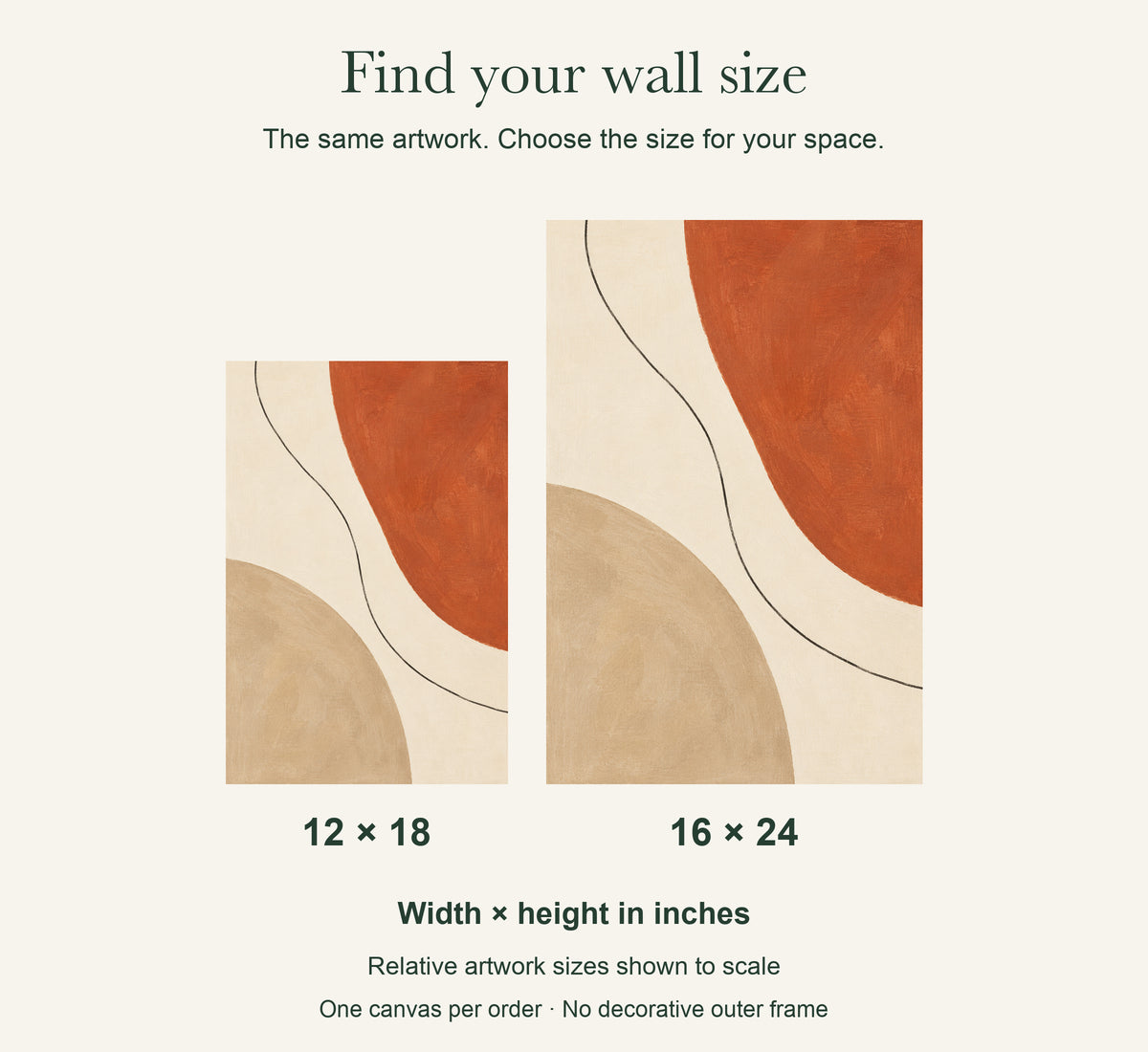 Warm Clay Balance — Abstract Canvas Wall Art — artwork size comparison, width × height in inches — Image 11