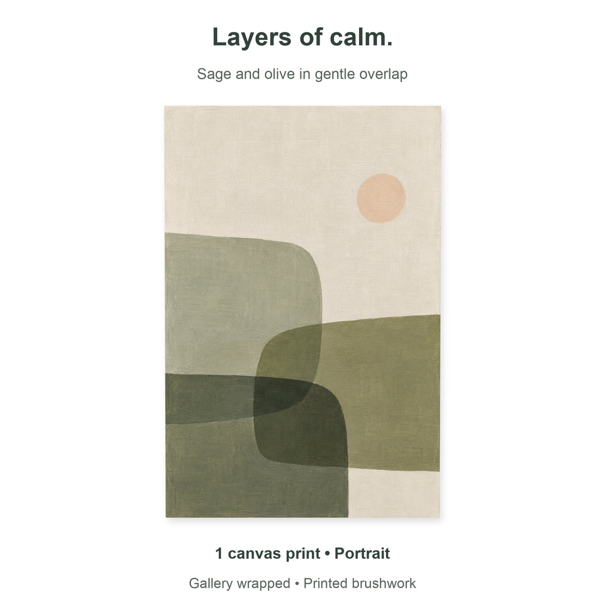 Sage Overlap — Abstract Canvas Wall Art — sage green and olive layered forms — Single portrait canvas and artwork overview — image 10