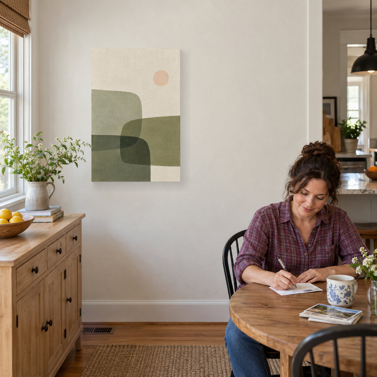 Sage Overlap canvas print in an everyday home setting