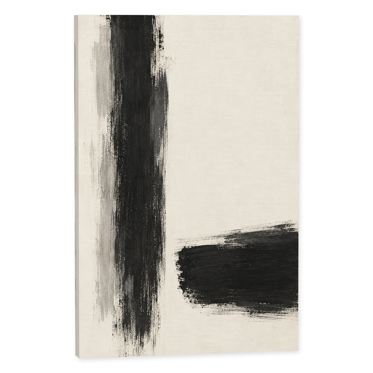 Between the Strokes — Abstract Canvas Wall Art — black and ivory minimalist brushwork — Complete canvas print on white background — image 02