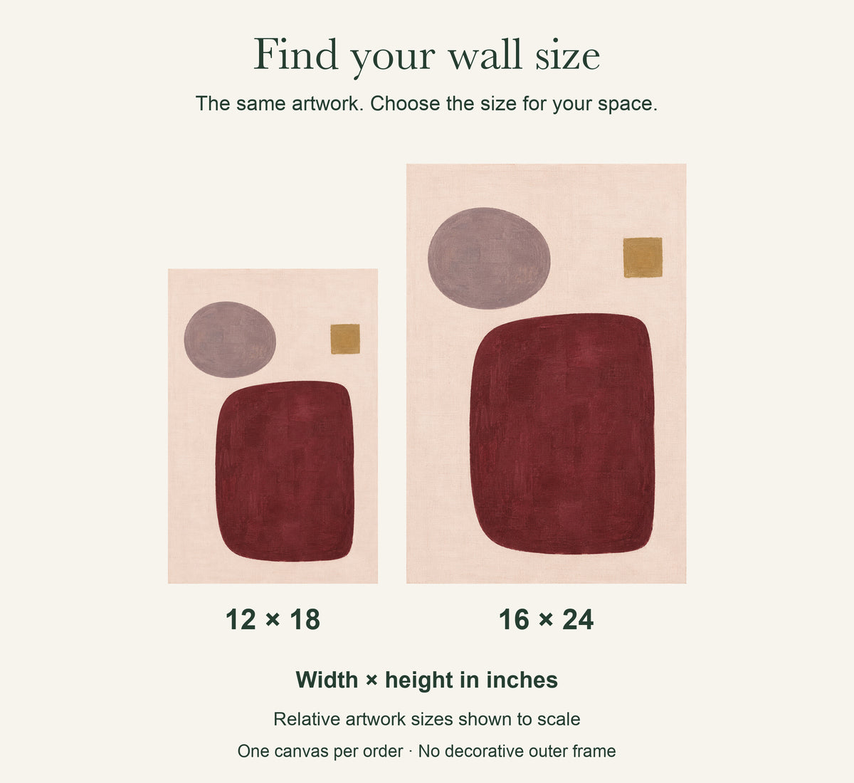 Burgundy Order — Abstract Canvas Wall Art — artwork size comparison, width × height in inches — Image 11