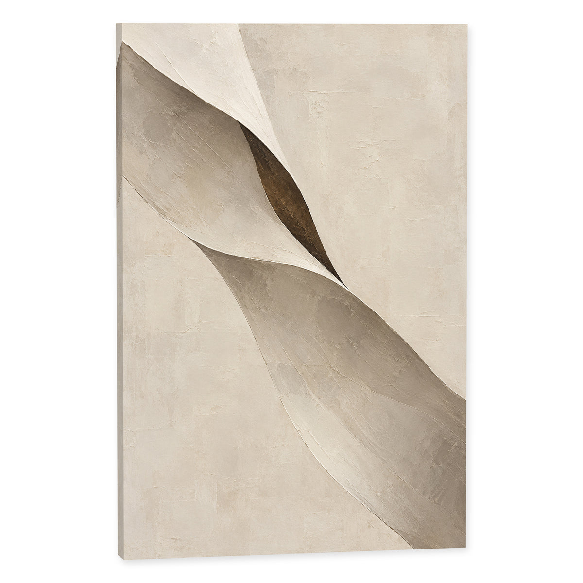 Limestone Folds — Abstract Canvas Wall Art — ivory and taupe folded forms — complete canvas on white background — image 02
