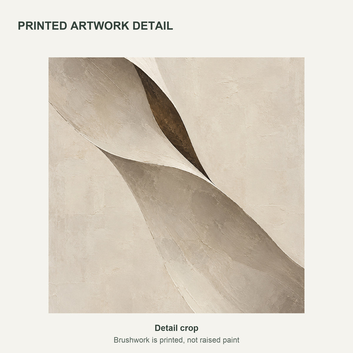Limestone Folds — Abstract Canvas Wall Art — ivory and taupe folded forms — cropped detail of the printed artwork — image 06