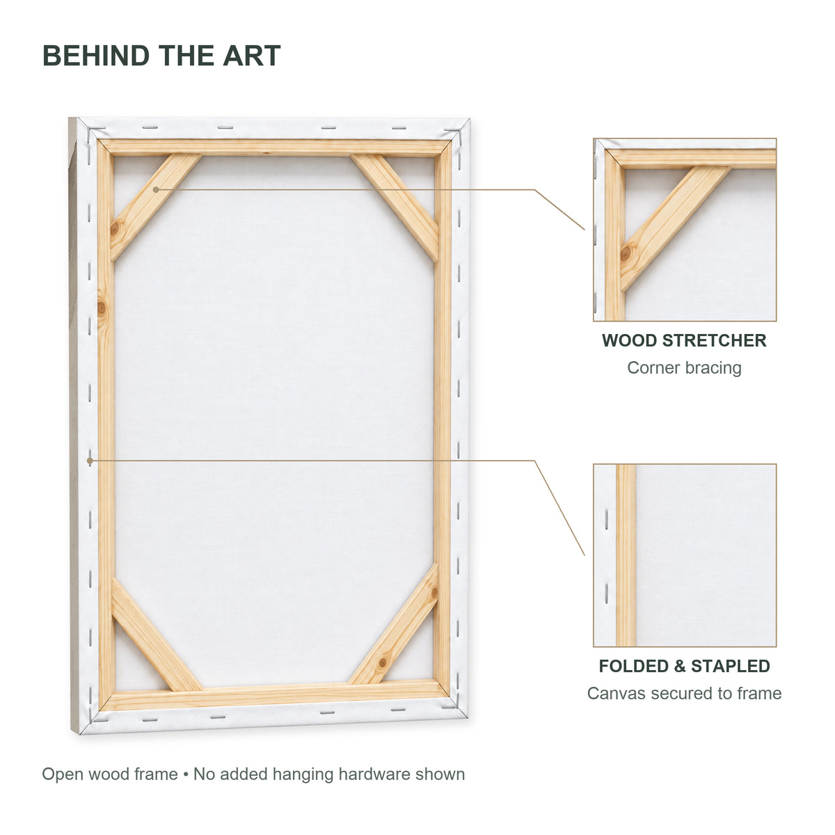 Limestone Folds — Abstract Canvas Wall Art — ivory and taupe folded forms — open back with wood stretcher and corner bracing — image 08
