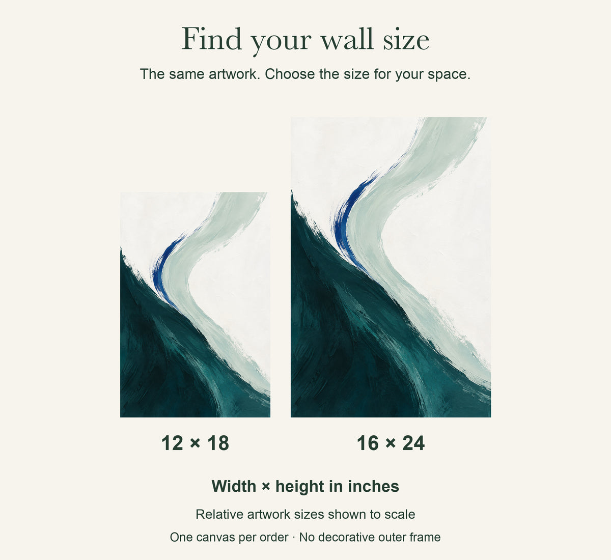 Tidal Teal — Abstract Canvas Wall Art — artwork size comparison, width × height in inches — Image 11