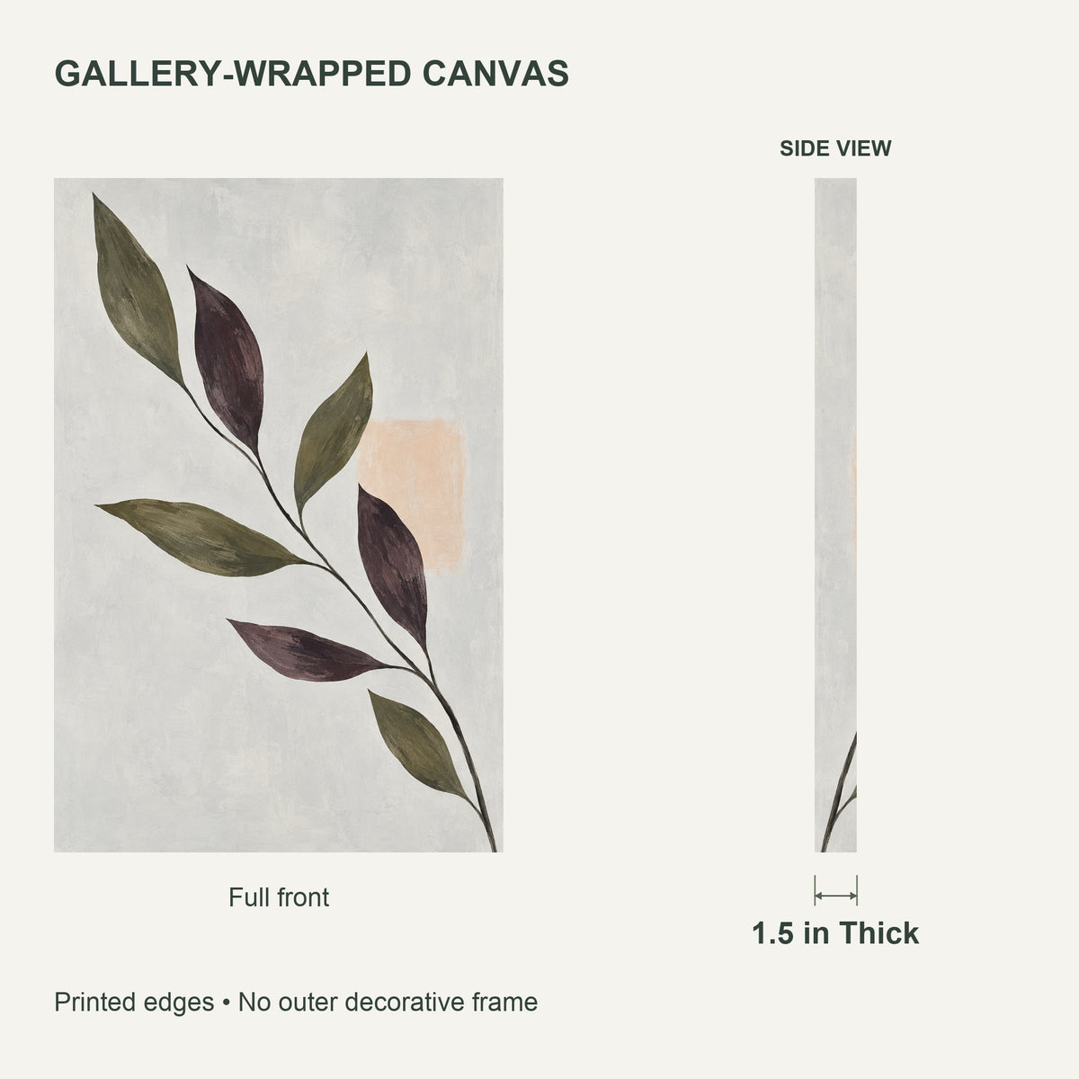 Olive Branch Shadows — Abstract Canvas Wall Art — olive botanical silhouettes — canvas thickness and wrapped edges — image 07