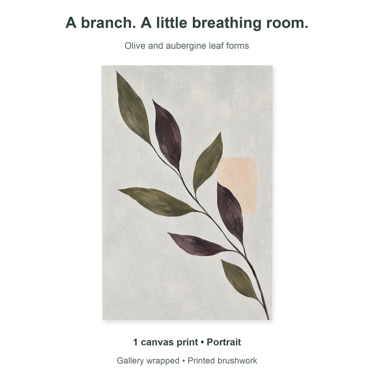 Olive Branch Shadows — Abstract Canvas Wall Art — olive botanical silhouettes — single portrait canvas overview — image 10