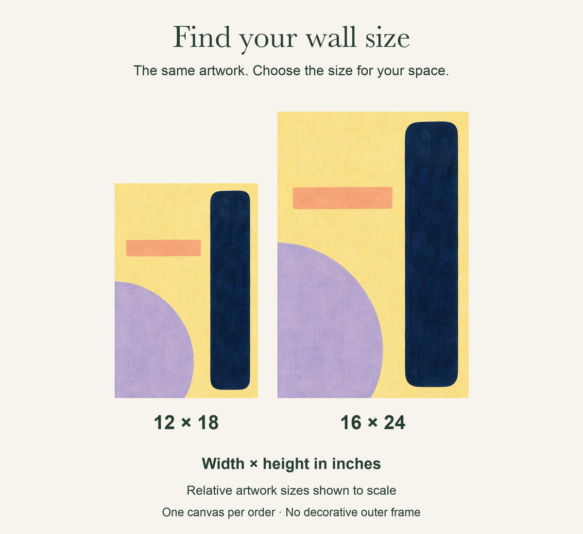 Butter Yellow Rhythm — Abstract Canvas Wall Art — artwork size comparison, width × height in inches — Image 11