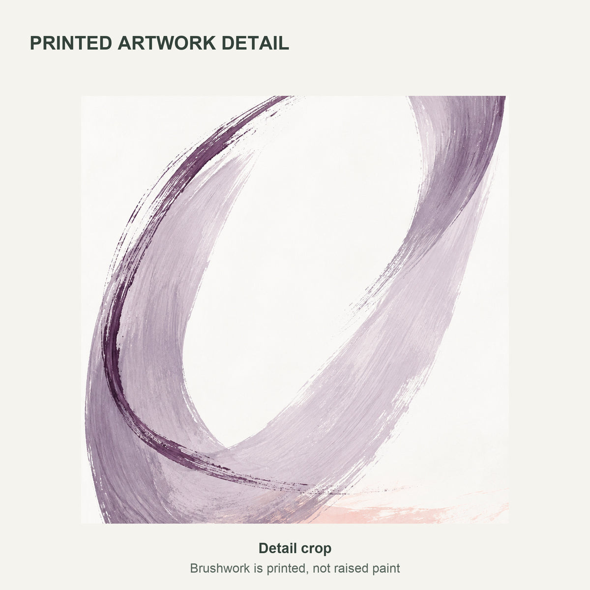 Lilac Loop — Abstract Canvas Wall Art — lilac and plum gestural brushwork — cropped detail of the printed artwork — image 06