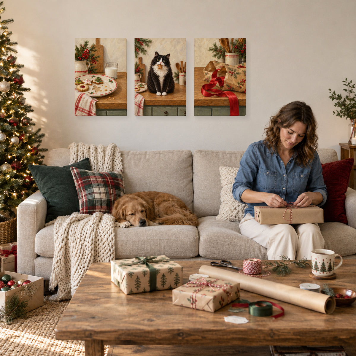 Christmas cookie caper canvas set during Christmas gift wrapping