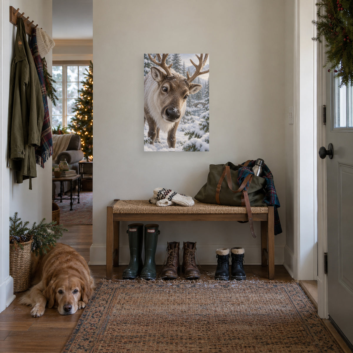 Snowflake on the Nose — Christmas Portrait Canvas Wall Art, Single, Unframed — Lifestyle view 2